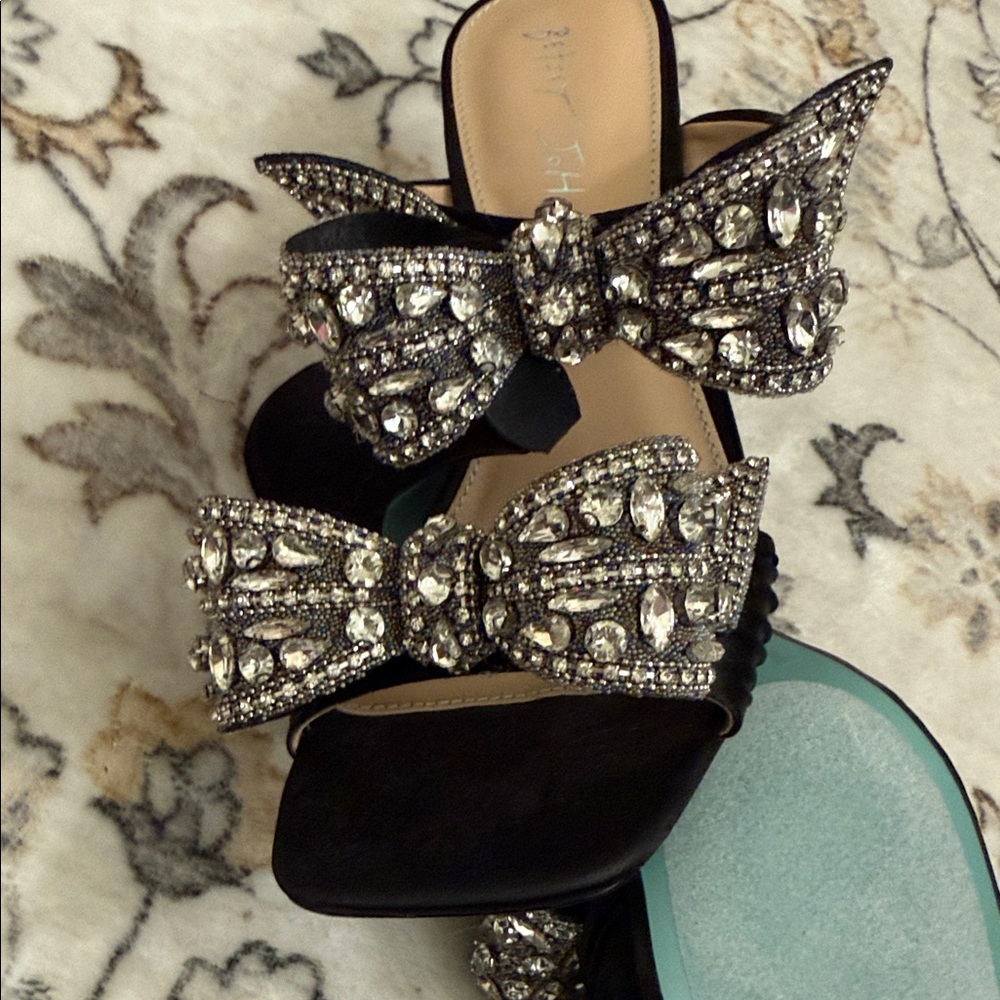 Betsey Johnson Black Heels with Rhinestone Embellishments - Picture 4 of 7